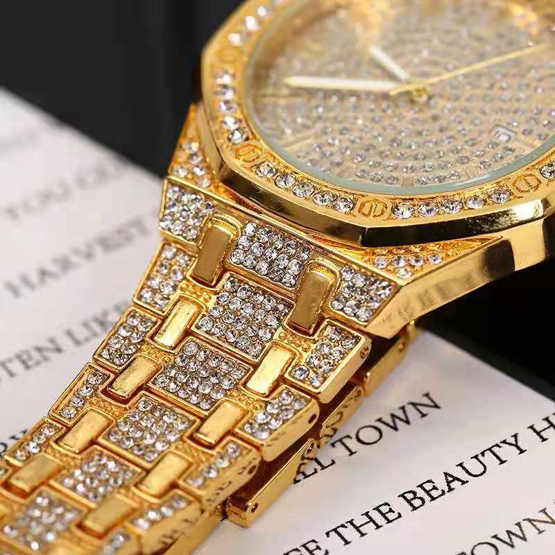Iced Out Octagon Two Tone Band Watch & Bracelet Set