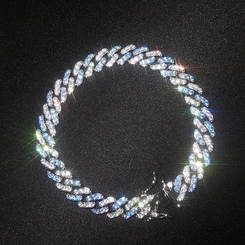 Iced Out Half Blue Cuban Link Necklace Chain 7-20in