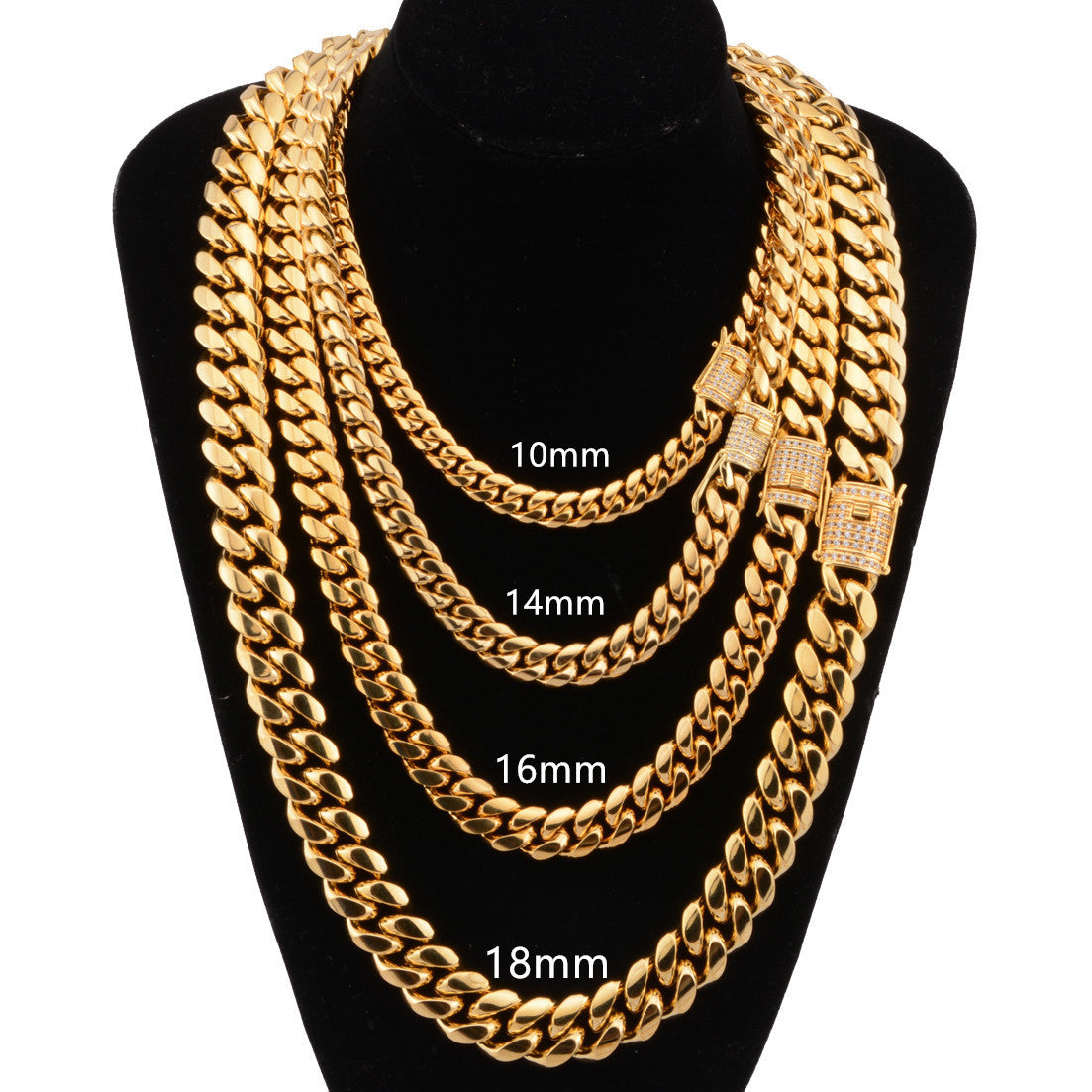 8-18mm wide stainless steel cuban Miami chains necklaces CZ Zircon box lock big heavy gold chain for men Hip Hop Rock jewelry - DATNEWDRIP