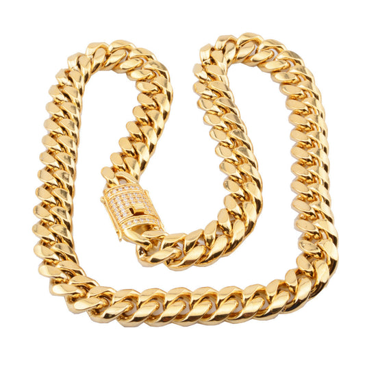 8-18mm wide stainless steel cuban Miami chains necklaces CZ Zircon box lock big heavy gold chain for men Hip Hop Rock jewelry - DATNEWDRIP