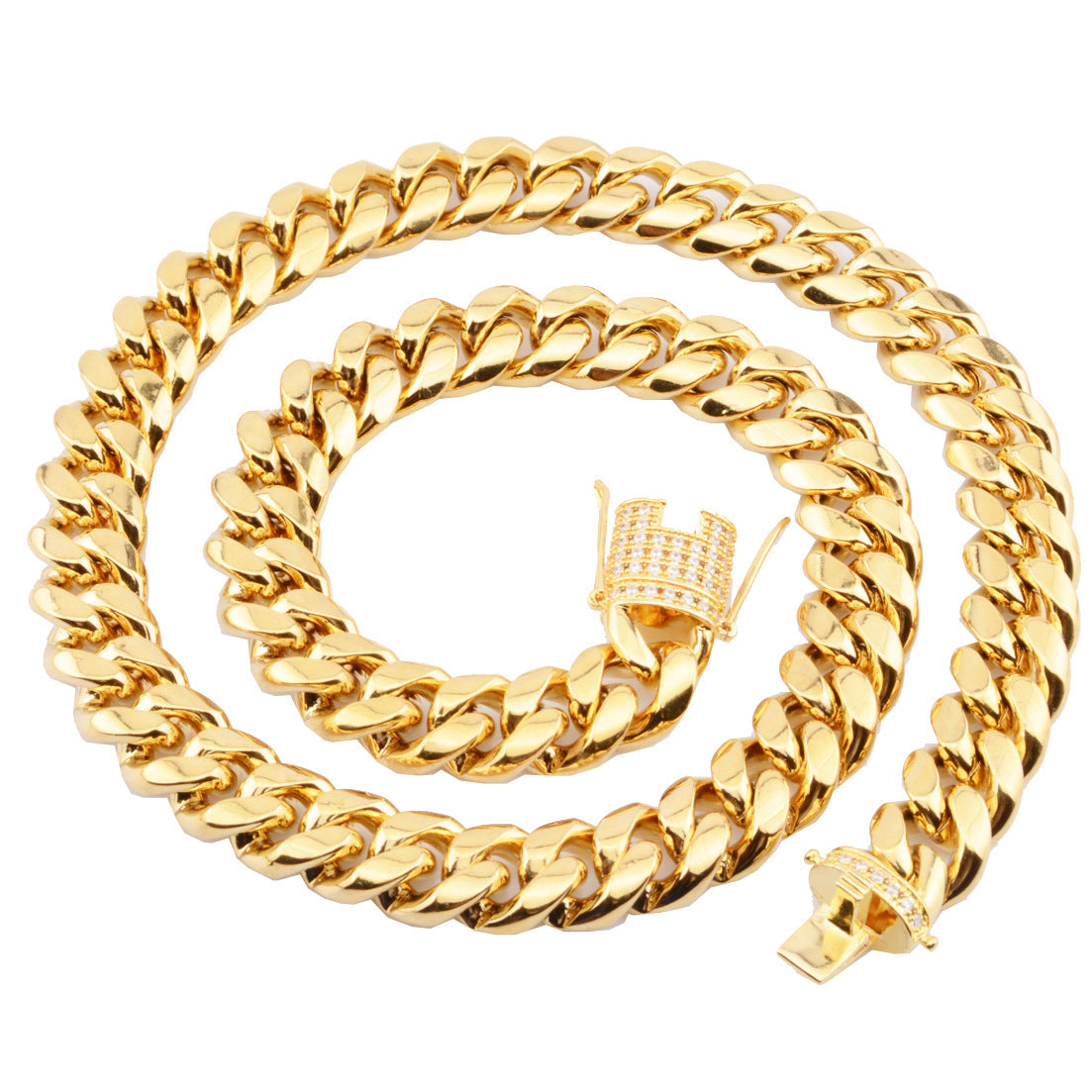8-18mm wide stainless steel cuban Miami chains necklaces CZ Zircon box lock big heavy gold chain for men Hip Hop Rock jewelry - DATNEWDRIP