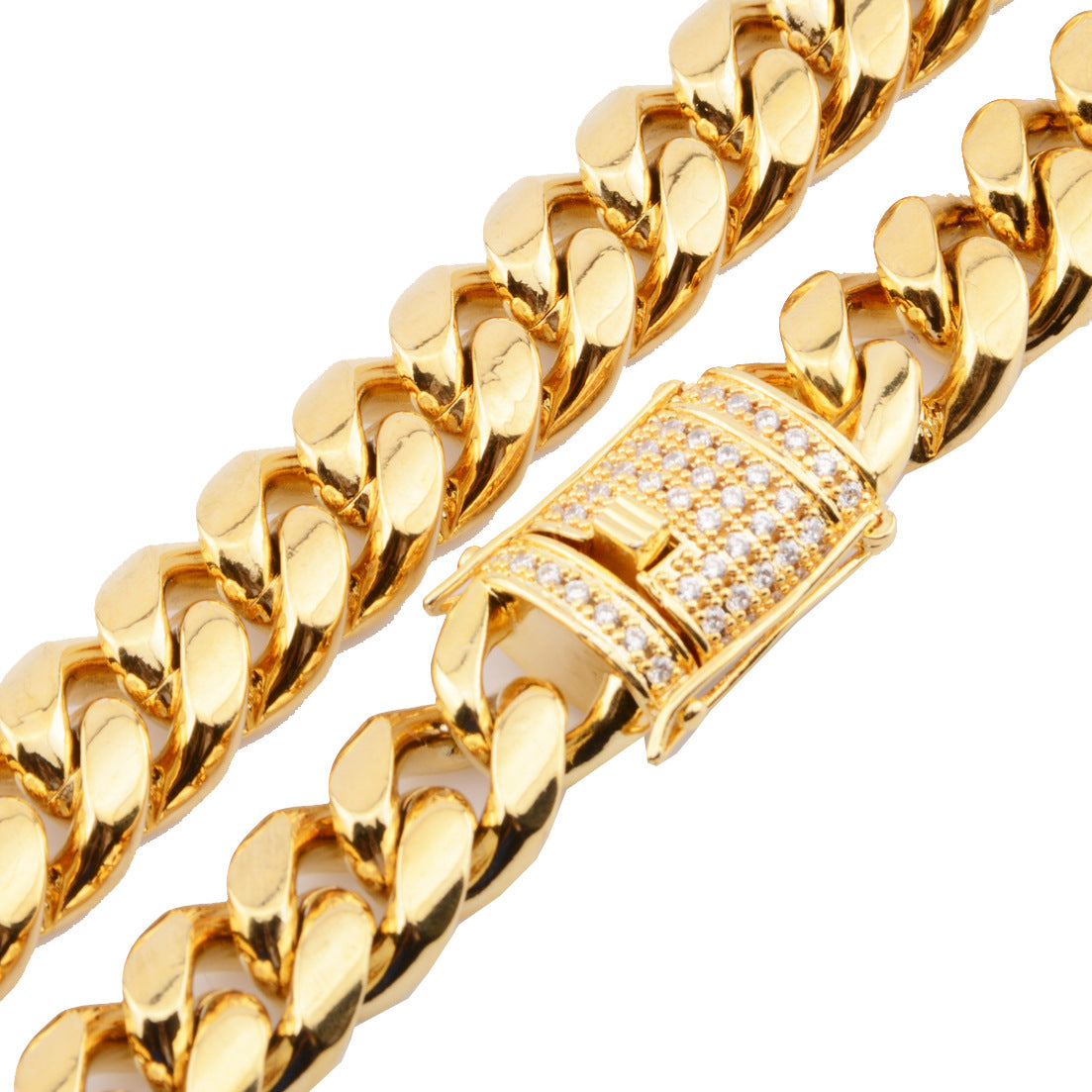 8-18mm wide stainless steel cuban Miami chains necklaces CZ Zircon box lock big heavy gold chain for men Hip Hop Rock jewelry - DATNEWDRIP
