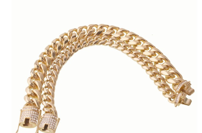 8-18mm wide stainless steel cuban Miami chains necklaces CZ Zircon box lock big heavy gold chain for men Hip Hop Rock jewelry - DATNEWDRIP