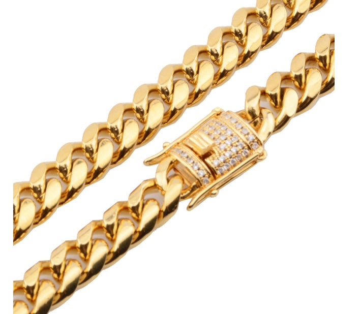 8-18mm wide stainless steel cuban Miami chains necklaces CZ Zircon box lock big heavy gold chain for men Hip Hop Rock jewelry - DATNEWDRIP