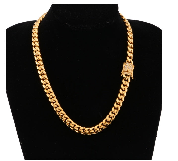 8-18mm wide stainless steel cuban Miami chains necklaces CZ Zircon box lock big heavy gold chain for men Hip Hop Rock jewelry - DATNEWDRIP