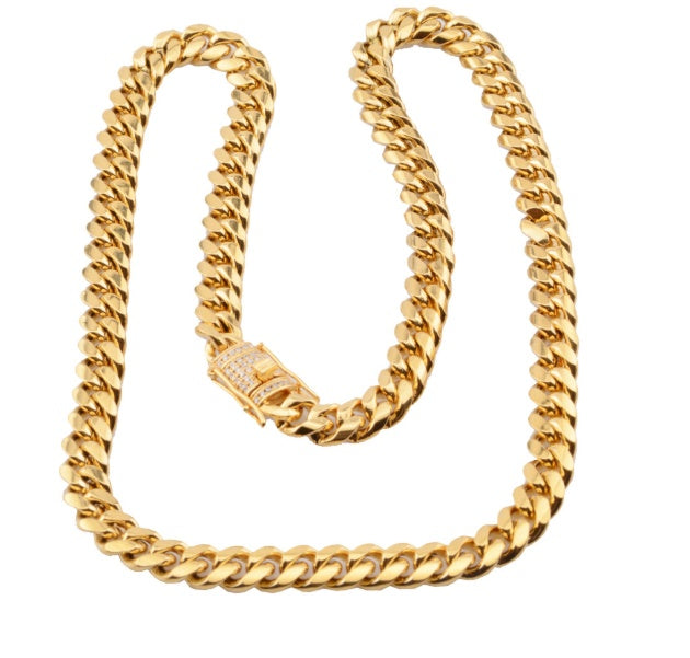 8-18mm wide stainless steel cuban Miami chains necklaces CZ Zircon box lock big heavy gold chain for men Hip Hop Rock jewelry - DATNEWDRIP