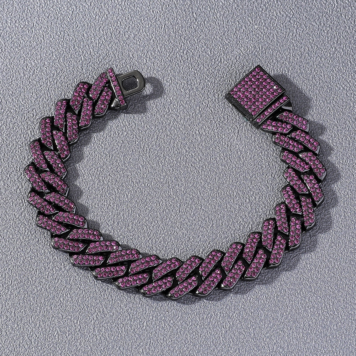 Iced Out Pink & Black Cuban Link Necklace Chain