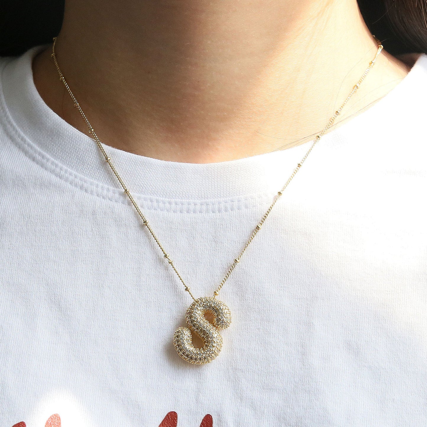 Brass Zircon Bubble Balloon Letter Pendant Necklace For Women - DATNEWDRIP