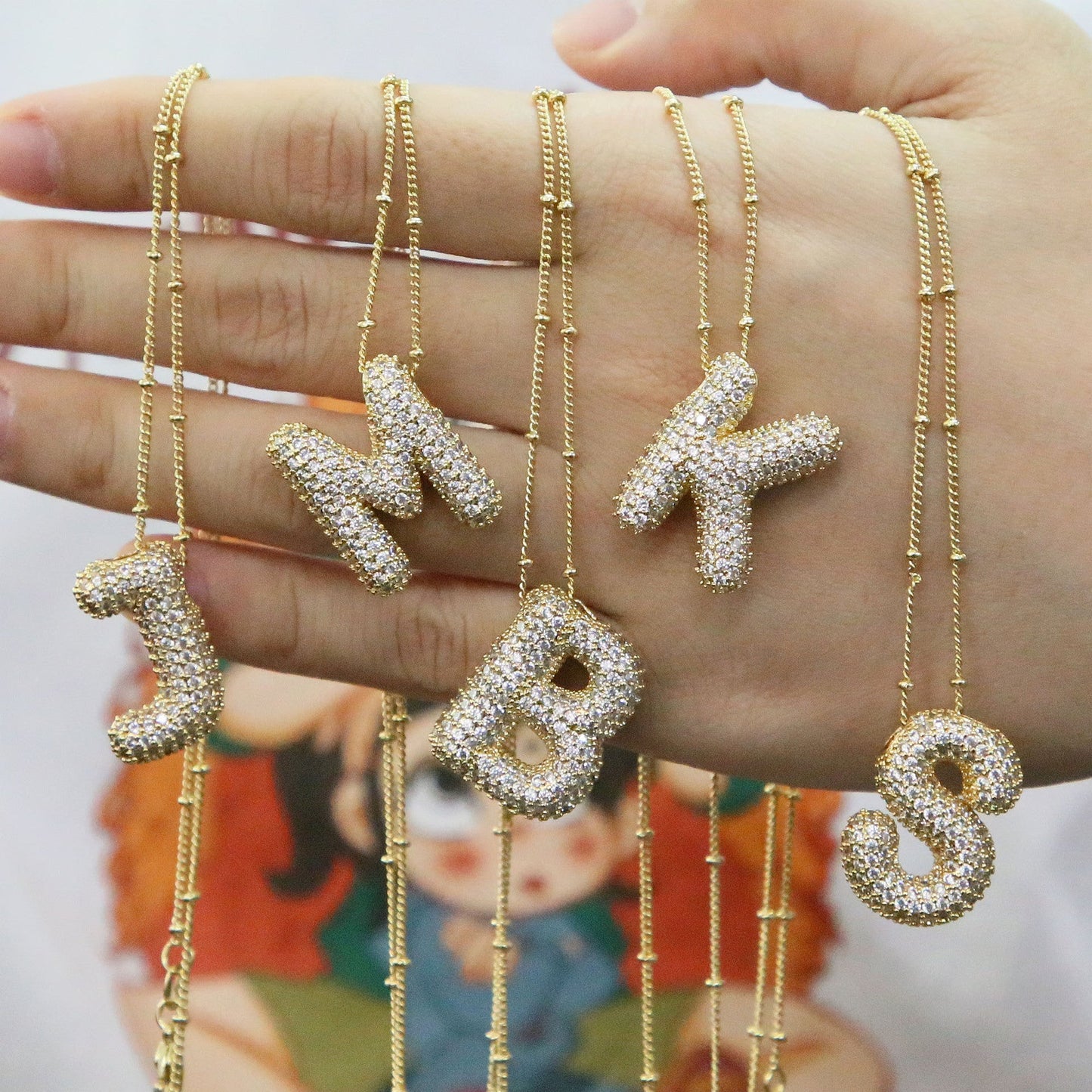 Brass Zircon Bubble Balloon Letter Pendant Necklace For Women - DATNEWDRIP