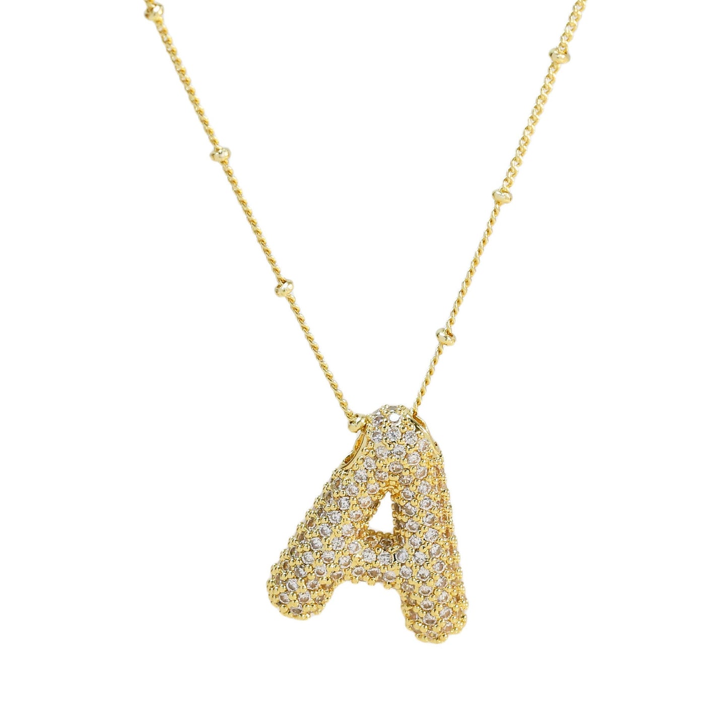 Brass Zircon Bubble Balloon Letter Pendant Necklace For Women - DATNEWDRIP