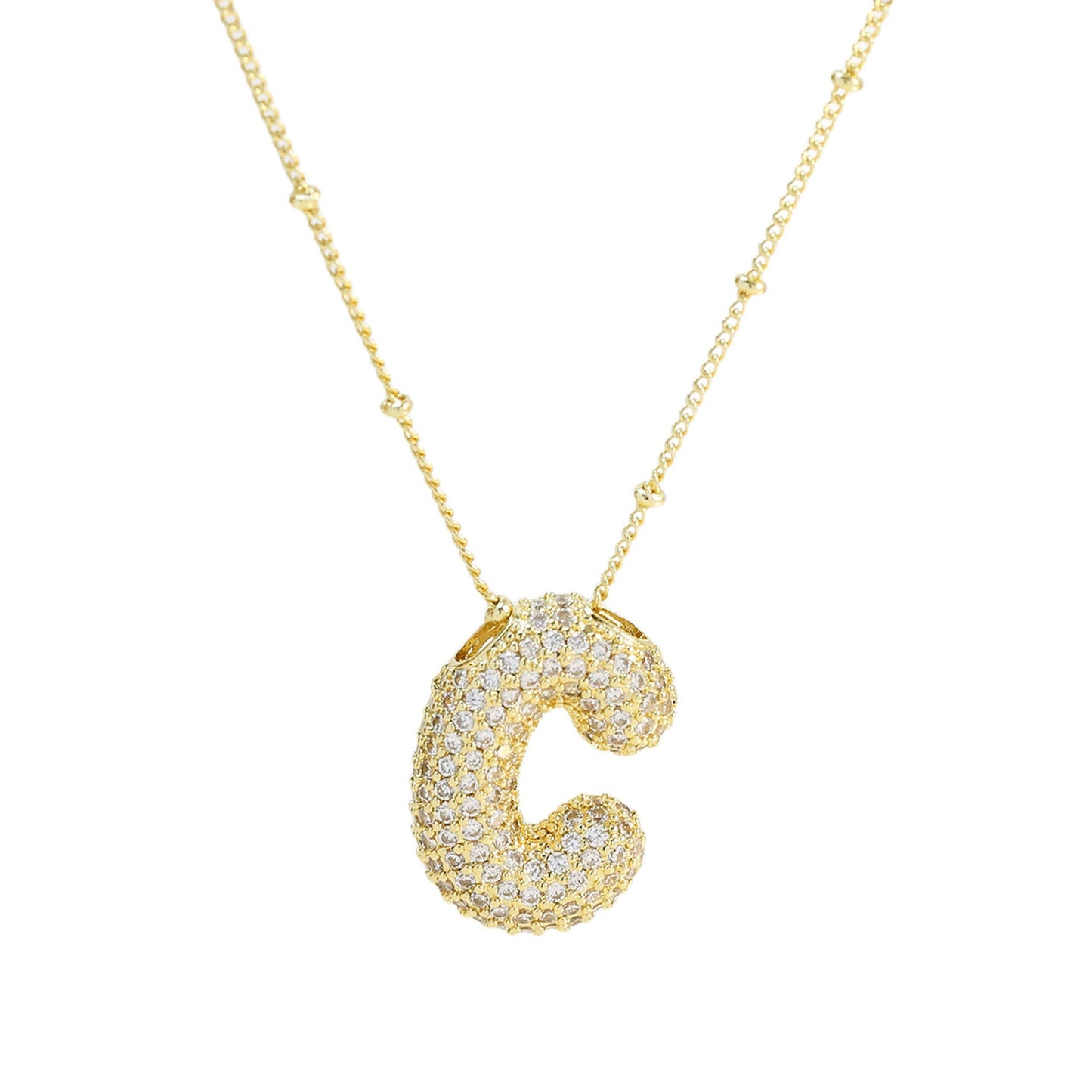 Brass Zircon Bubble Balloon Letter Pendant Necklace For Women - DATNEWDRIP