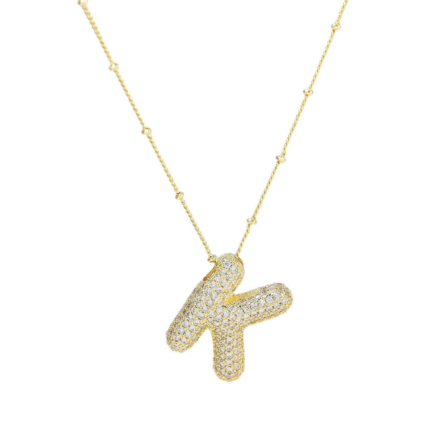 Brass Zircon Bubble Balloon Letter Pendant Necklace For Women - DATNEWDRIP