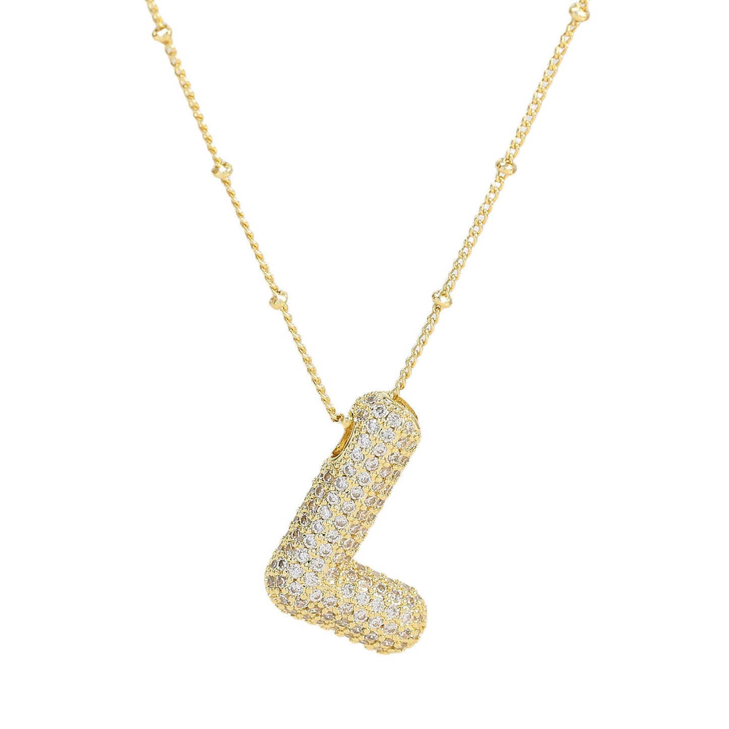 Brass Zircon Bubble Balloon Letter Pendant Necklace For Women - DATNEWDRIP