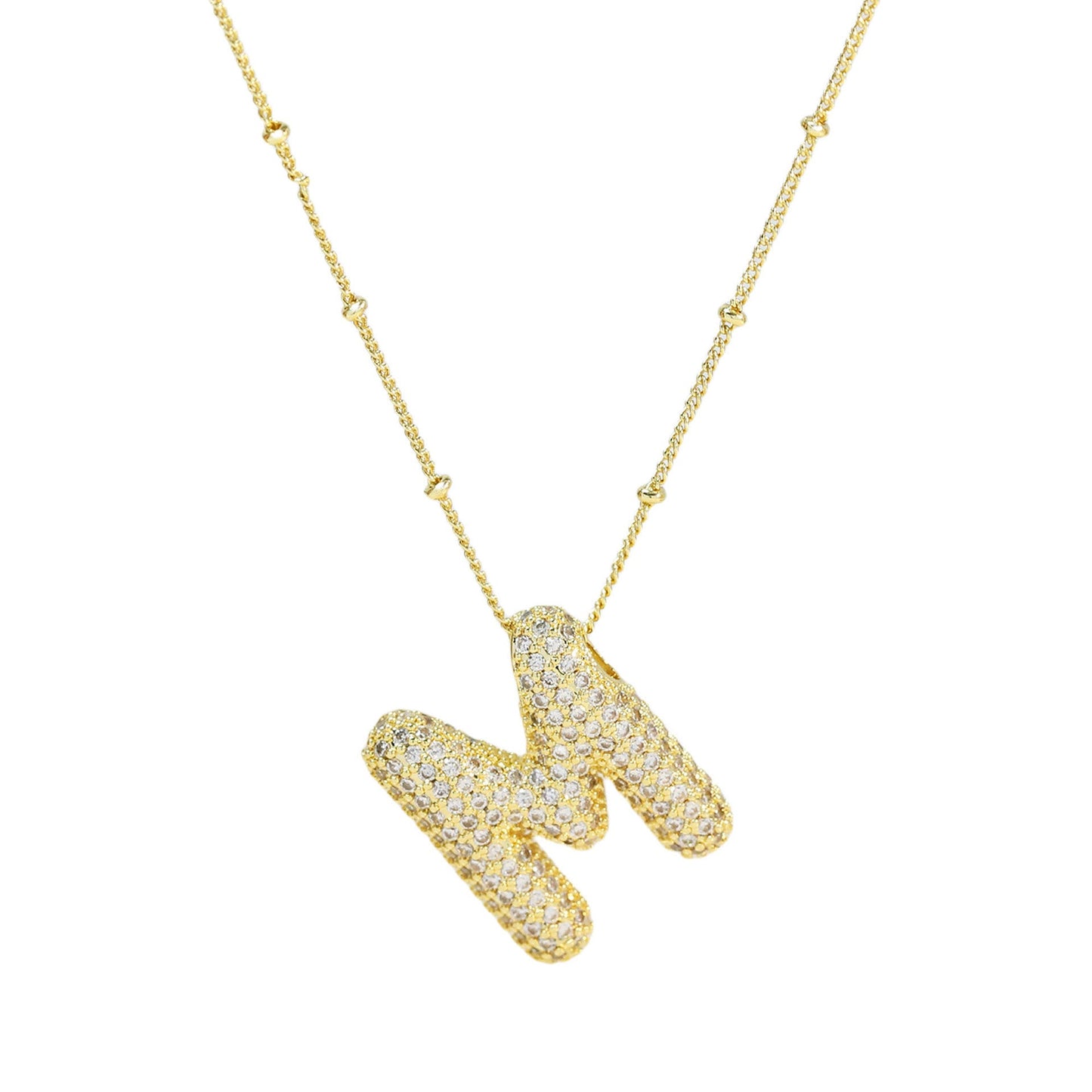 Brass Zircon Bubble Balloon Letter Pendant Necklace For Women - DATNEWDRIP