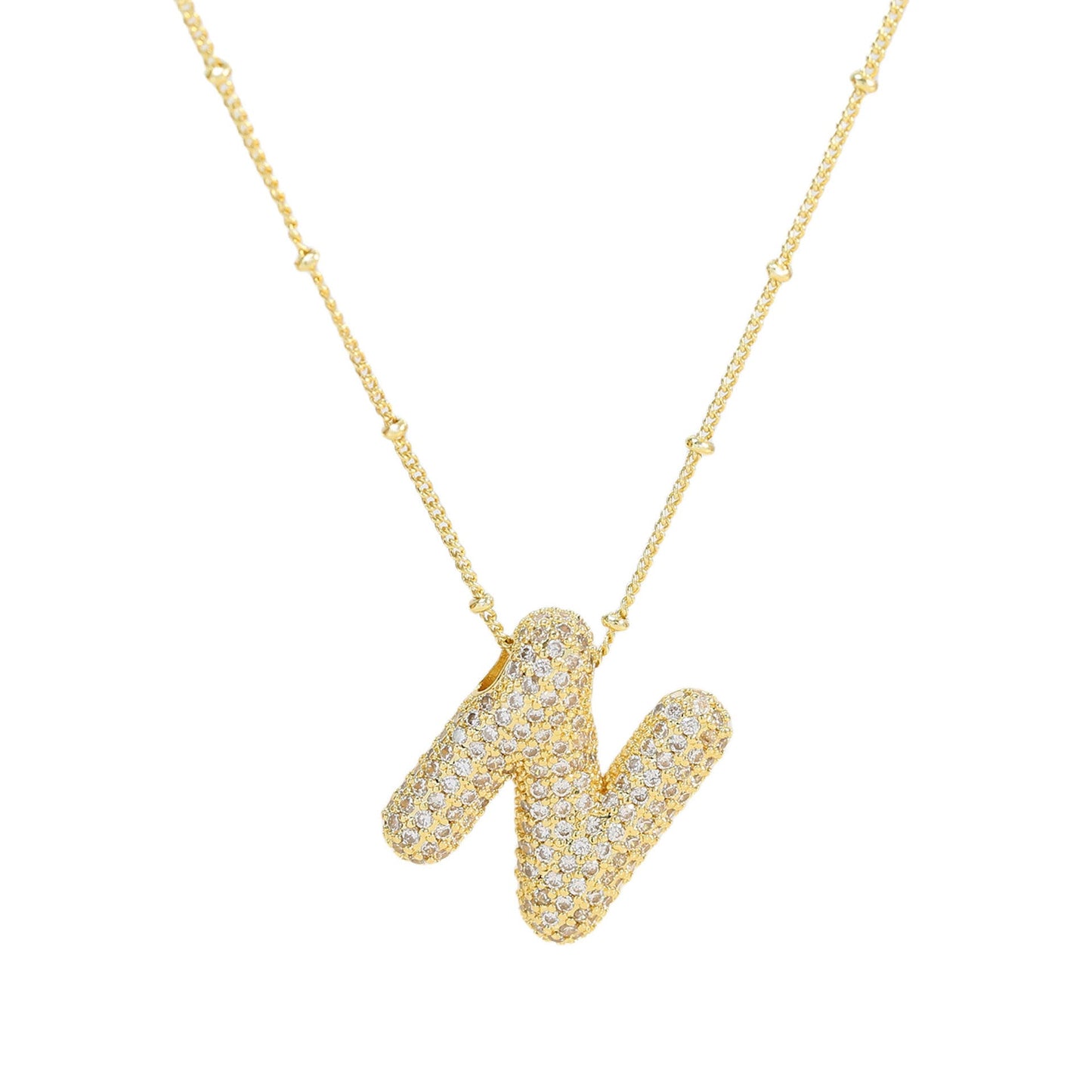Brass Zircon Bubble Balloon Letter Pendant Necklace For Women - DATNEWDRIP