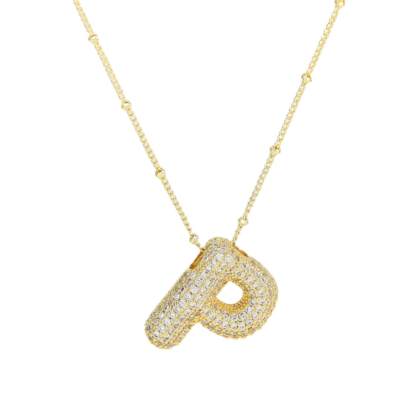 Brass Zircon Bubble Balloon Letter Pendant Necklace For Women - DATNEWDRIP