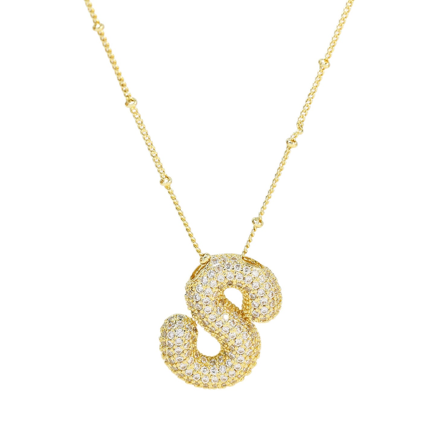 Brass Zircon Bubble Balloon Letter Pendant Necklace For Women - DATNEWDRIP