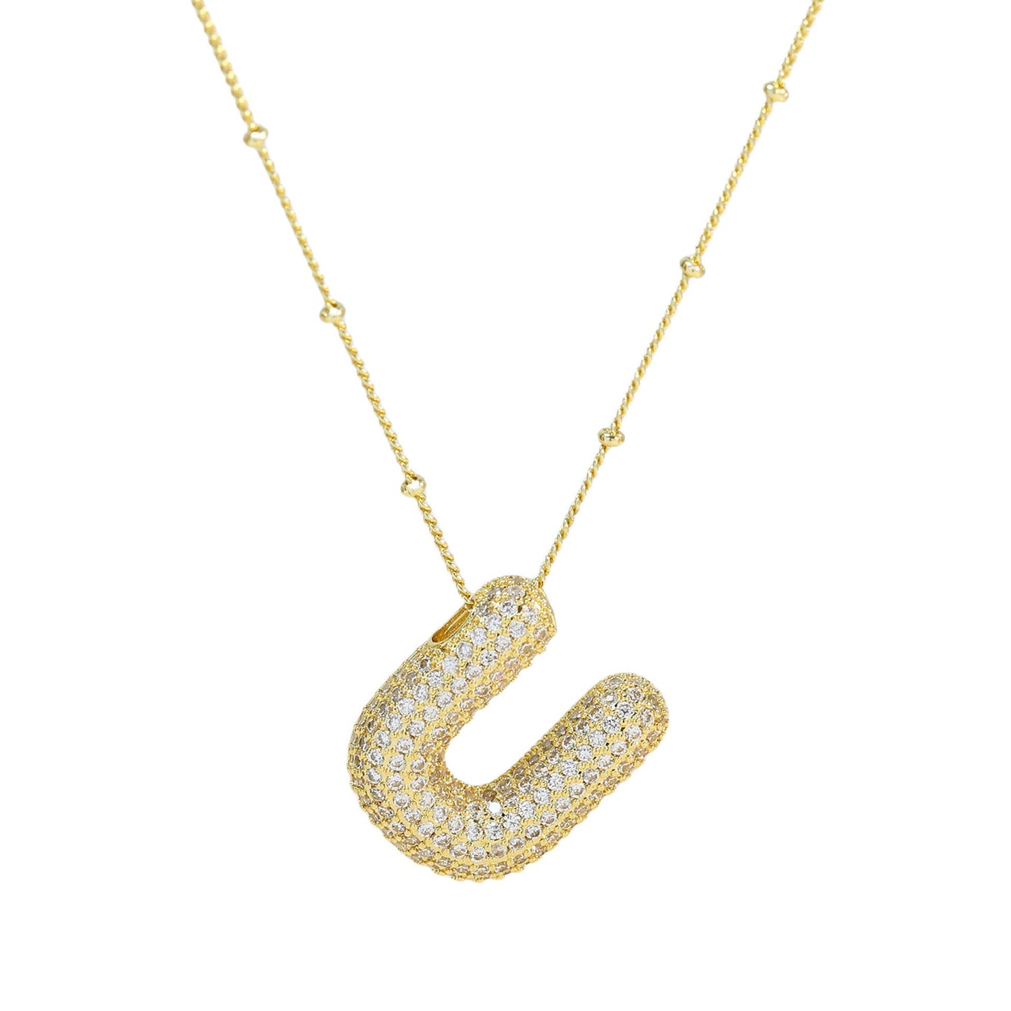 Brass Zircon Bubble Balloon Letter Pendant Necklace For Women - DATNEWDRIP