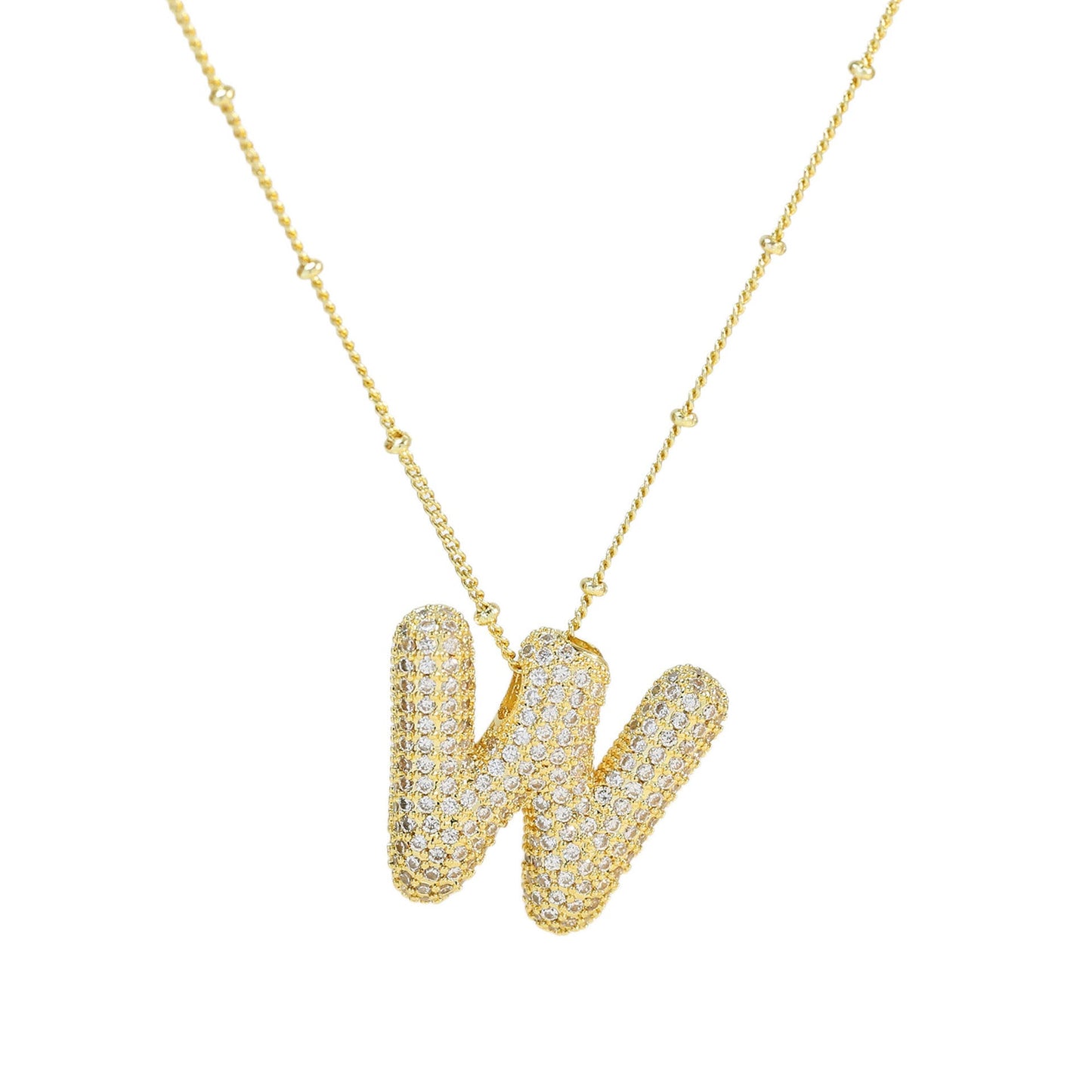 Brass Zircon Bubble Balloon Letter Pendant Necklace For Women - DATNEWDRIP