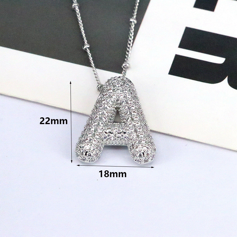 Brass Zircon Bubble Balloon Letter Pendant Necklace For Women - DATNEWDRIP