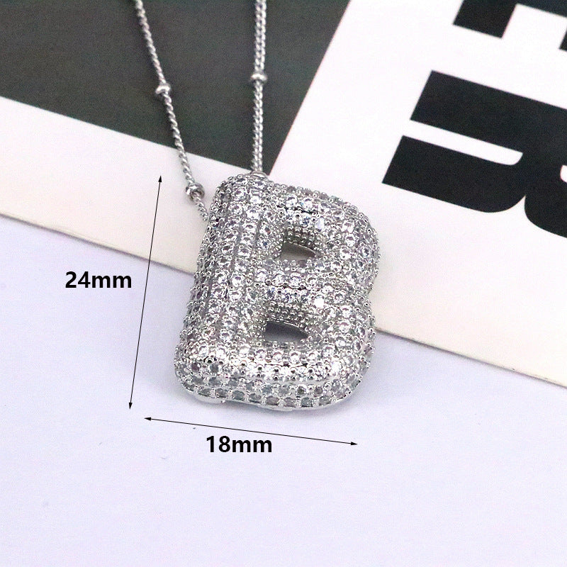 Brass Zircon Bubble Balloon Letter Pendant Necklace For Women - DATNEWDRIP
