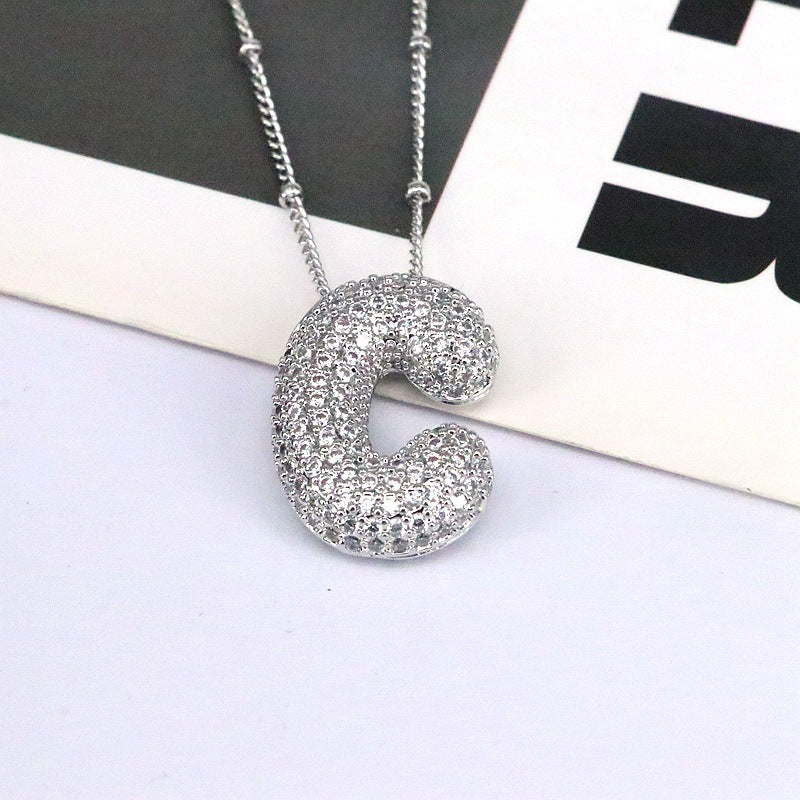 Brass Zircon Bubble Balloon Letter Pendant Necklace For Women - DATNEWDRIP