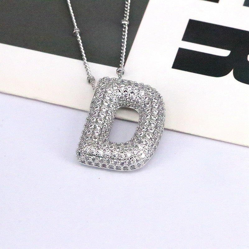 Brass Zircon Bubble Balloon Letter Pendant Necklace For Women - DATNEWDRIP