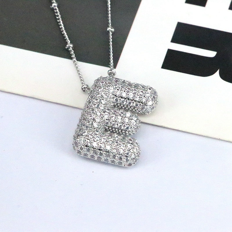 Brass Zircon Bubble Balloon Letter Pendant Necklace For Women - DATNEWDRIP