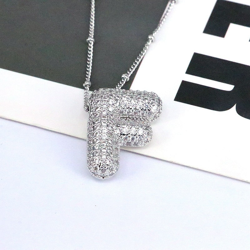 Brass Zircon Bubble Balloon Letter Pendant Necklace For Women - DATNEWDRIP
