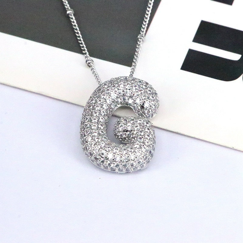 Brass Zircon Bubble Balloon Letter Pendant Necklace For Women - DATNEWDRIP