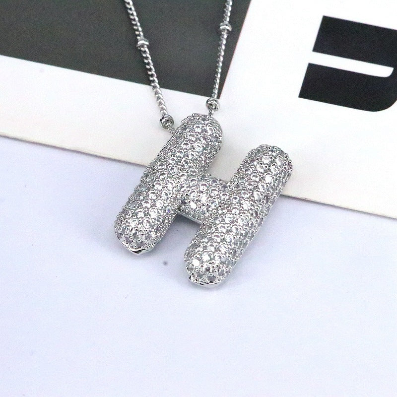 Brass Zircon Bubble Balloon Letter Pendant Necklace For Women - DATNEWDRIP