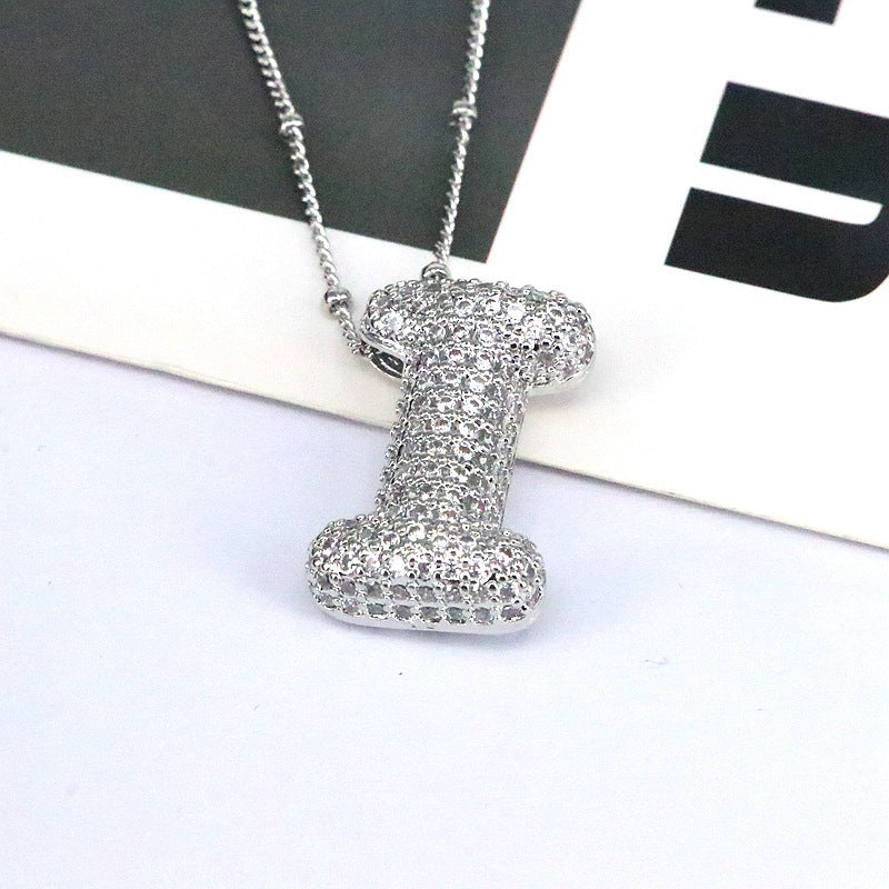 Brass Zircon Bubble Balloon Letter Pendant Necklace For Women - DATNEWDRIP