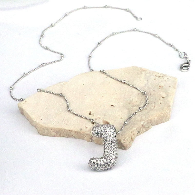 Brass Zircon Bubble Balloon Letter Pendant Necklace For Women - DATNEWDRIP