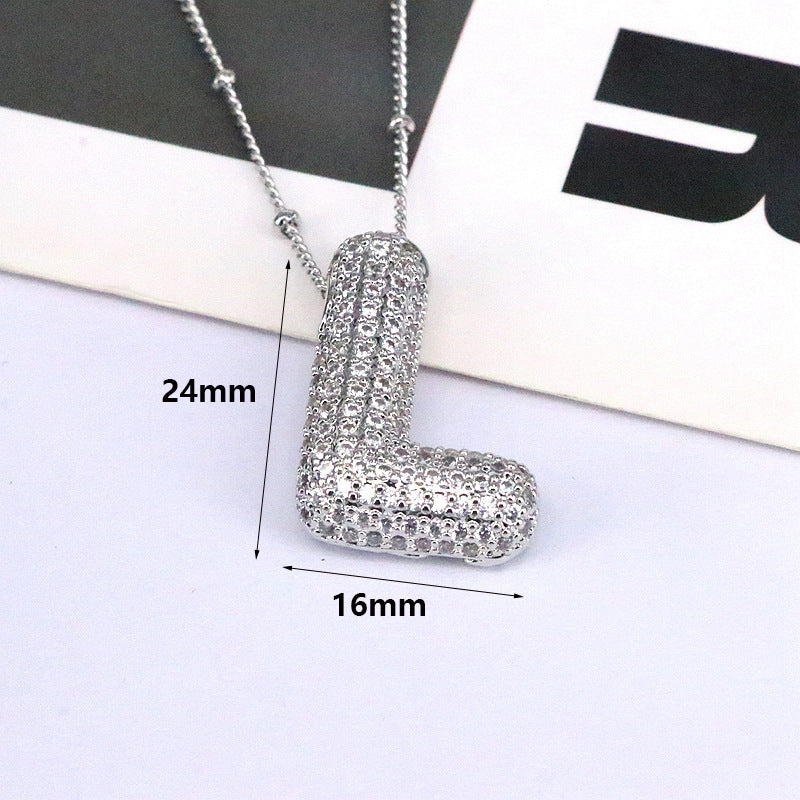 Brass Zircon Bubble Balloon Letter Pendant Necklace For Women - DATNEWDRIP