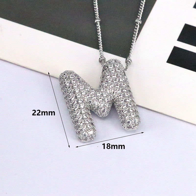 Brass Zircon Bubble Balloon Letter Pendant Necklace For Women - DATNEWDRIP
