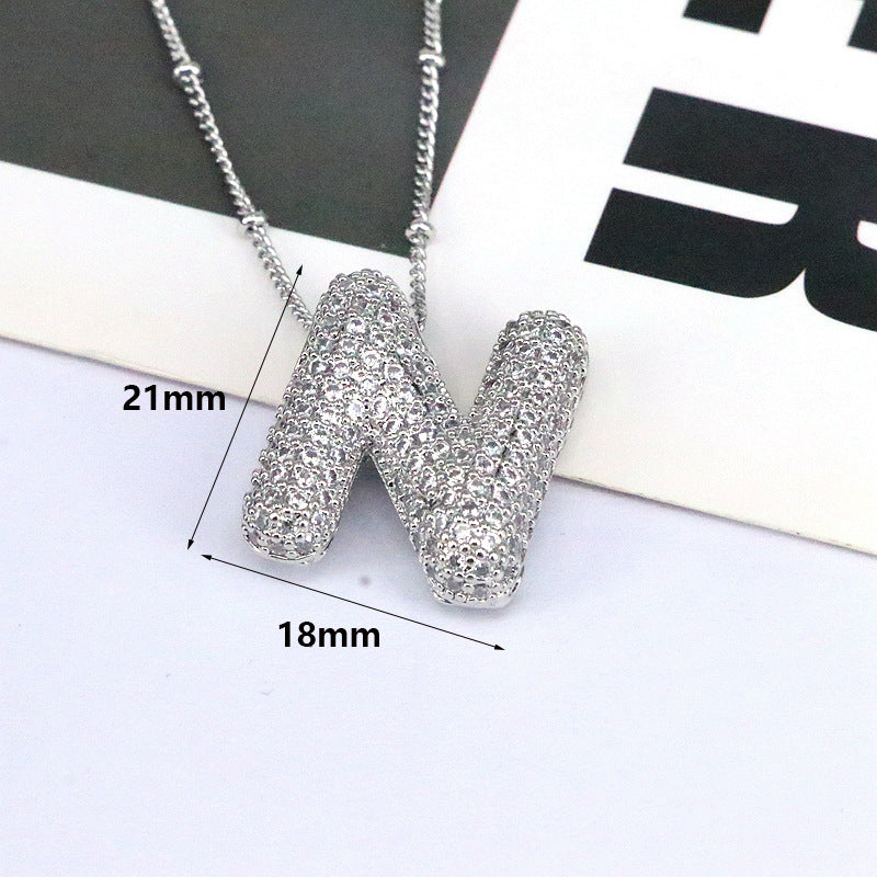 Brass Zircon Bubble Balloon Letter Pendant Necklace For Women - DATNEWDRIP