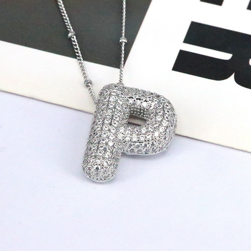 Brass Zircon Bubble Balloon Letter Pendant Necklace For Women - DATNEWDRIP