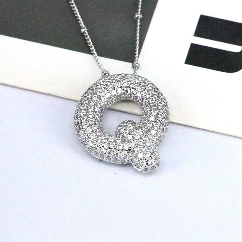 Brass Zircon Bubble Balloon Letter Pendant Necklace For Women - DATNEWDRIP