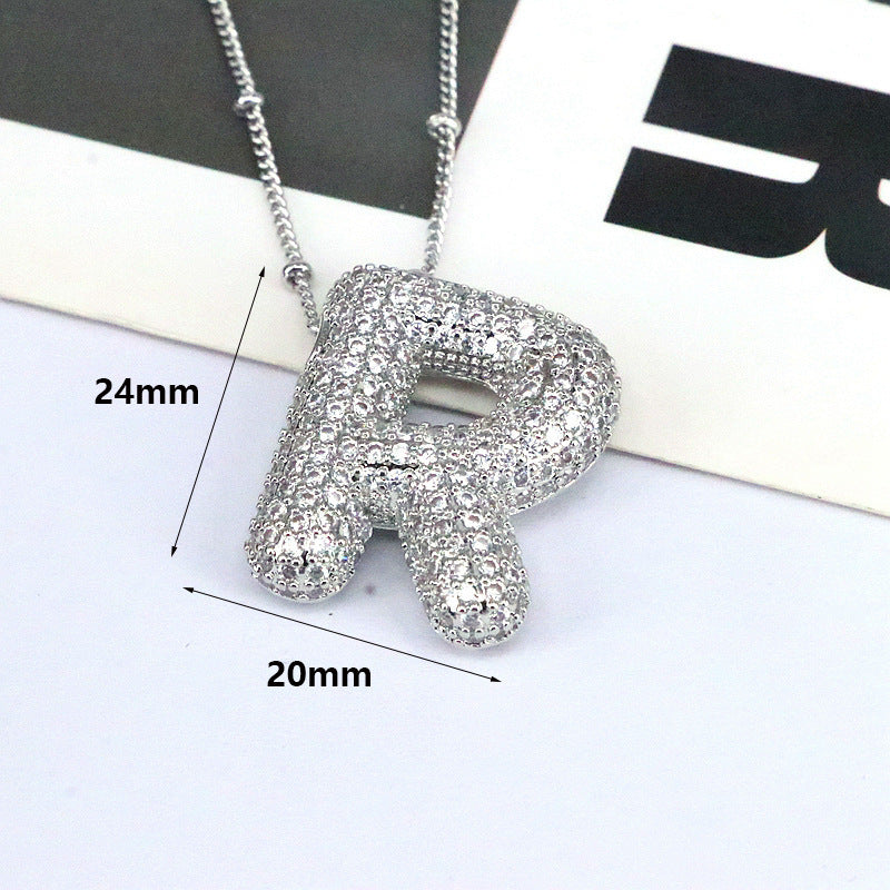 Brass Zircon Bubble Balloon Letter Pendant Necklace For Women - DATNEWDRIP