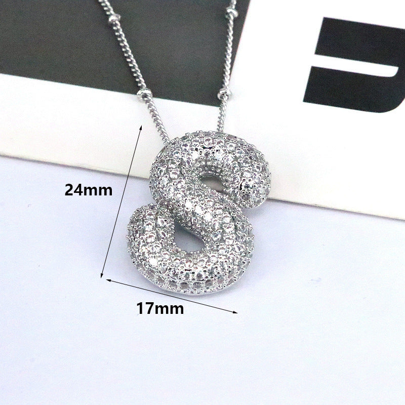 Brass Zircon Bubble Balloon Letter Pendant Necklace For Women - DATNEWDRIP