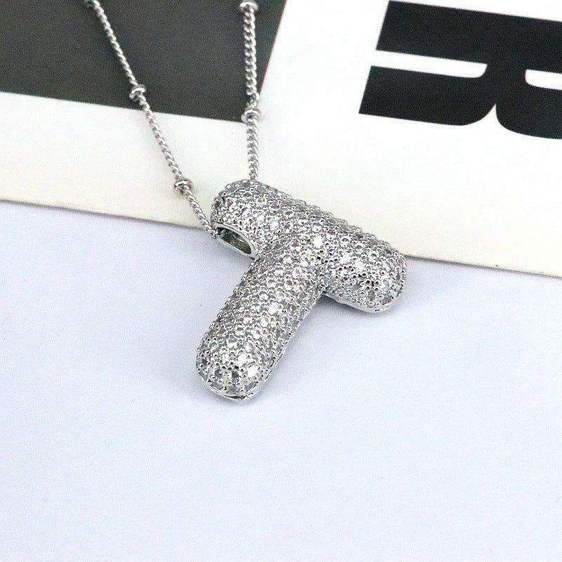 Brass Zircon Bubble Balloon Letter Pendant Necklace For Women - DATNEWDRIP