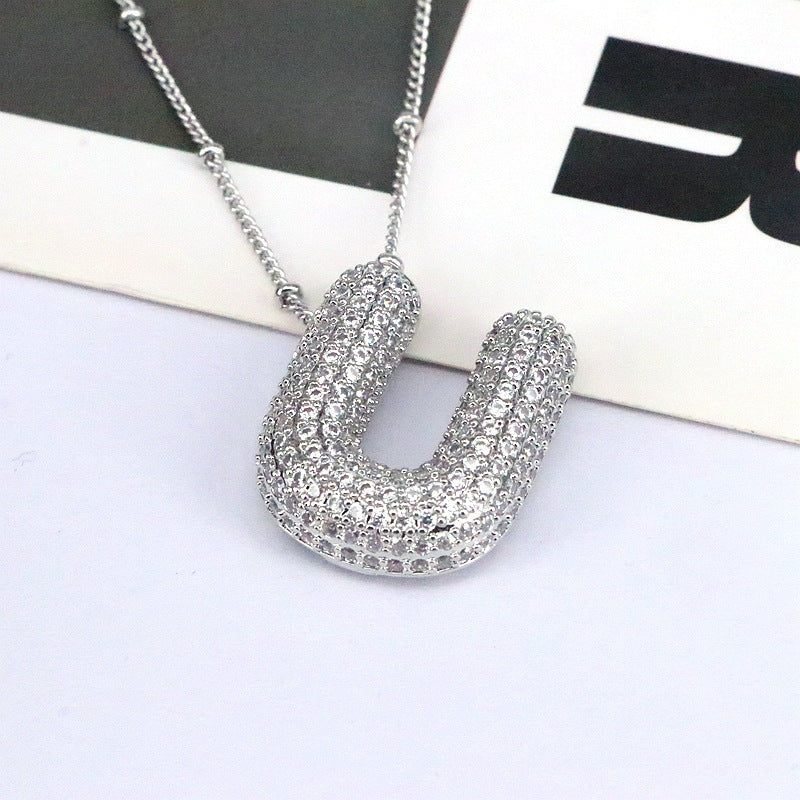 Brass Zircon Bubble Balloon Letter Pendant Necklace For Women - DATNEWDRIP