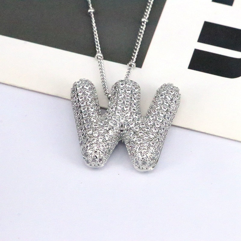 Brass Zircon Bubble Balloon Letter Pendant Necklace For Women - DATNEWDRIP