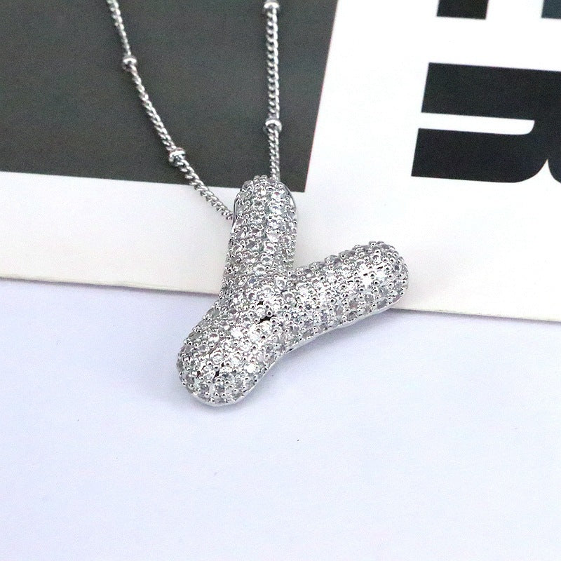 Brass Zircon Bubble Balloon Letter Pendant Necklace For Women - DATNEWDRIP