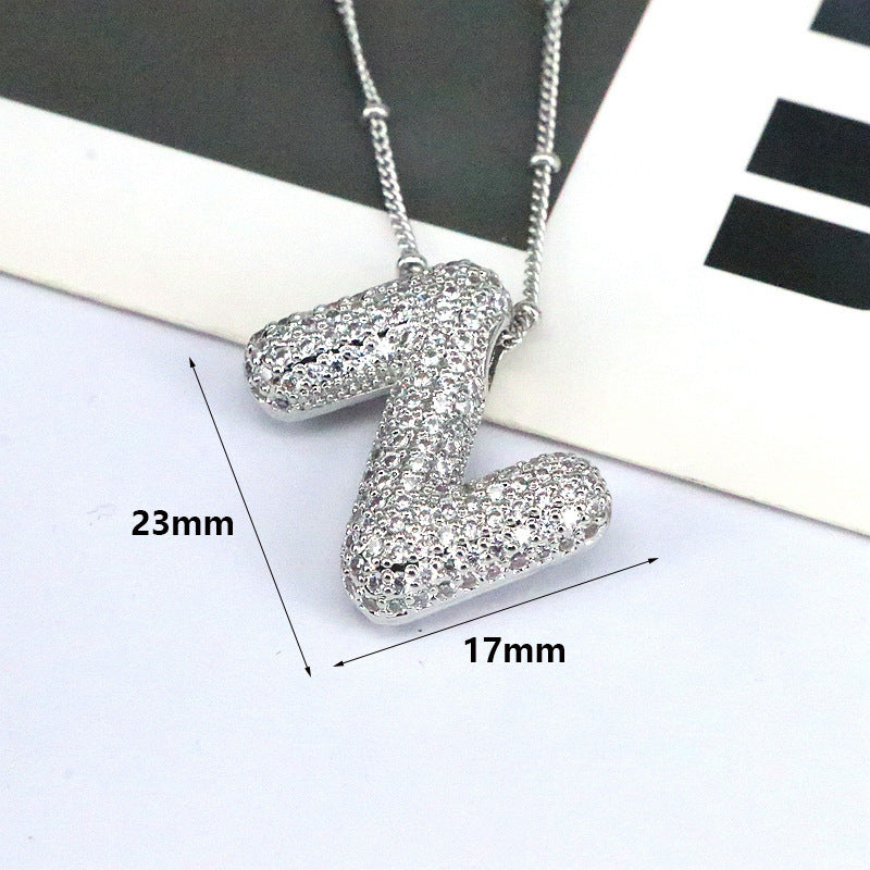 Brass Zircon Bubble Balloon Letter Pendant Necklace For Women - DATNEWDRIP