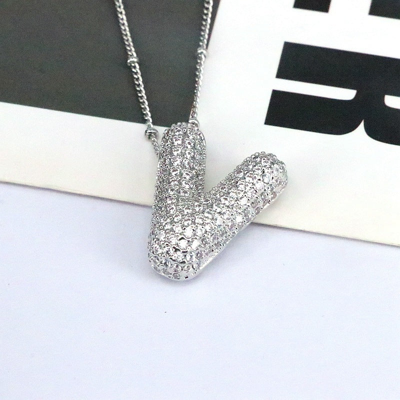 Brass Zircon Bubble Balloon Letter Pendant Necklace For Women - DATNEWDRIP