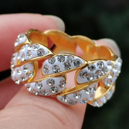 Iced Out Cuban Link Studded Ring - DATNEWDRIP