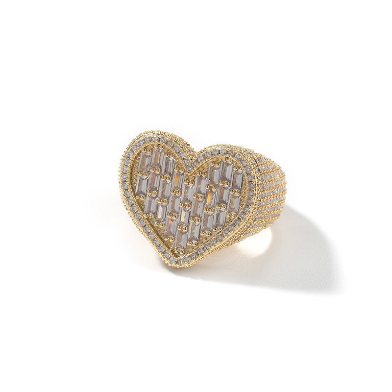 Iced Out Heart Baguette Ring