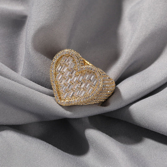 Iced Out Heart Baguette Ring
