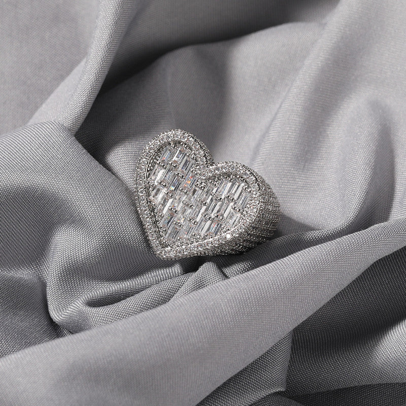 Iced Out Heart Baguette Ring